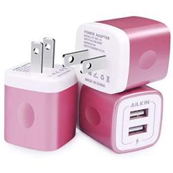 USB Charging Box, Charger Adapter, Ailkin 3-Pack 2.1Amp Dual Port Fast Charge Plug Cube Base Replacement for iPhone X/8/7/6S/6S Plus/6, Samsung Galaxy S7/S6/S5 Edge, LG, HTC, Huawei, Moto, Kindle