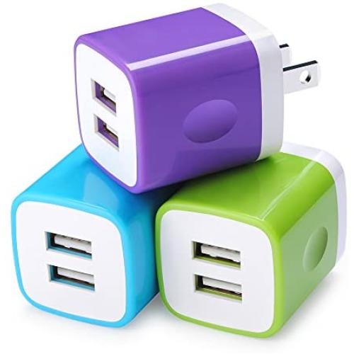 Wall Charger, Sicodo 3 Pack 2.1A Home Travel Dual Port Plug Wall Charging Block Compatible with iPhoneX,8,7,6s,6s Plus,Tablet,Samsung Galaxy S8, S7 Edge, HTC, LG, Sony, Nokia, Motorola and More