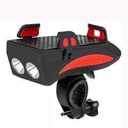 Dymoly Bicycle Headlight USB Rechargeable 4 in 1 Multifunction Bicycle Headlight with Mobile Phone Stand 4000 MAH Power Bank 130 dB Speaker Bike Lights IPX65 Waterproof Bike Headlight for Android ISO