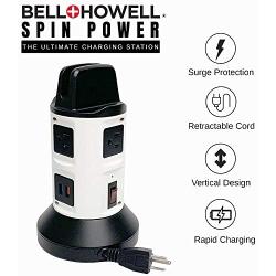 Spin Power by Bell+Howell Surge Protector Electric Charging Station 4 Outlets 6 USB Ports with 7ft Retractable Cord Built-in Phone Holder As Seen On TV