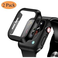 [2 Pack] Compatible for Apple Watch 44mm Series 5 Series 4 Tempered Glass Screen Protector with Black Bumper Case, YMHML Full Coverage Easy Installation Bubble-Free Cover for iWatch Accessories