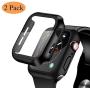 [2 Pack] Compatible for Apple Watch 44mm Series 5 Series 4 Tempered Glass Screen Protector with Black Bumper Case, YMHML Full Coverage Easy Installation Bubble-Free Cover for iWatch Accessories