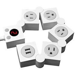 Cellet 4 Outlet Rotating Power Strip, With Timer and ON and Off Button, Dual USB Charging Ports, 5 Foot Cord, for Computers, Smartphones, Tablets, and Other Devices- White