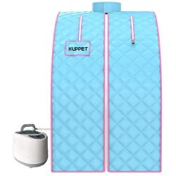 KUPPET Portable Folding Steam Sauna-2L One Person Home Sauna Spa for Full Body Slimming Loss Weight w/Chair, Remote Control, Steam Pot, Foot Rest, Mat Light Blue