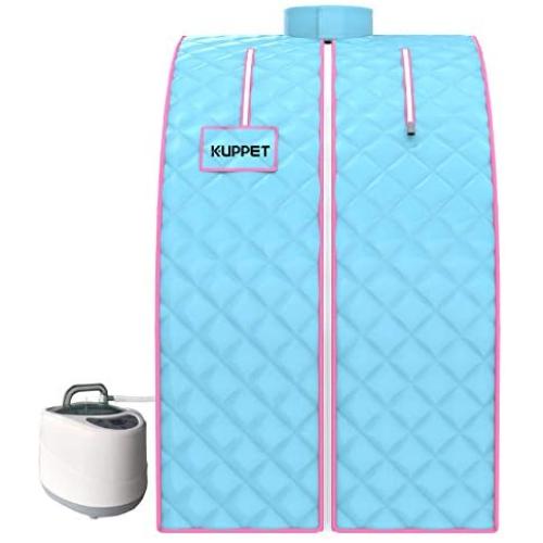 KUPPET Portable Folding Steam Sauna-2L One Person Home Sauna Spa for Full Body Slimming Loss Weight w/Chair, Remote Control, Steam Pot, Foot Rest, Mat Light Blue