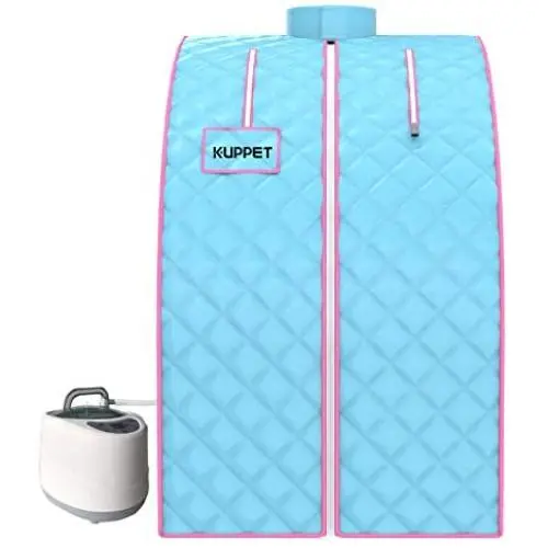 KUPPET Portable Folding Steam Sauna-2L One Person Home Sauna Spa for Full Body Slimming Loss Weight w/Chair, Remote Control, Steam Pot, Foot Rest, Mat Light Blue KUPPET Portable Folding Steam Sauna-2L One Person Home Sauna Spa for Full Body Slimming Loss Weight w/Chair, Remote Control, Steam Pot, Foot Rest, Mat Light Blue