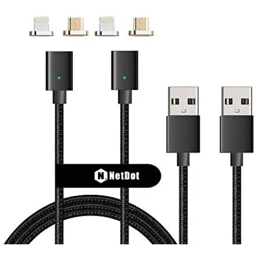 NetDot Gen3 USB2.0 Magnetic Charging & Data Transfer Cable with 1 iOS Connector and 1 Micro-USB Connector Compatible with Both Android Smartphone and iPhone - 5 Feet/2 Pack Black NetDot Gen3 USB2.0 Magnetic Charging & Data Transfer Cable with 1 iOS Connector and 1 Micro-USB Connector Compatible with Both Android Smartphone and iPhone - 5 Feet/2 Pack Black