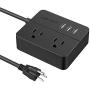 USB Power Strip JSVER Power Strip with 3 USB, Power Strip Surge Protector, 2 AC Outlet Strip, USB Charging Station with 5ft Extension Cord, Mini Power Cord for Home, Office, Dorm, Travel (Black)
