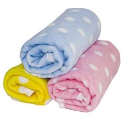 Lovely Baby Fleece Dog Blanket & Soft Puppy Cat Blanket for Car,Couch,Bed & Pink, Blue and Yellow 3 Pack 3 Colors