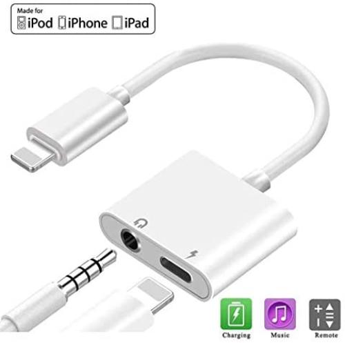 [Apple MFi Certified] Lightning to Headphone Jack Adapter, for iPhone Dongle 2 in 1 Charger/Earphones Audio Jack Splitter Aux Cable Connector, Compatible with iPhone 7/7 Plus/8/8P lus/11/X/XS/XS MAX