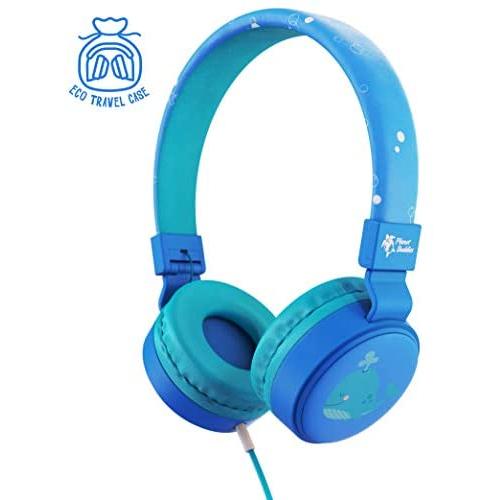 Planet Buddies Kids Headphones, On Ear Headphones for Kids, Volume Safe Foldable Wired Earphones for School, Travel, Phone, Kindle - Blue Whale