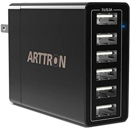 USB Wall Charger, Arttron 6-Port 40W USB Charging Station Power Adapter, for iPhone 11 Pro/XS Max/XR/X/8/7/6 Plus/SE, Ipad Pro/Air 2/Mini 4/3, Galaxy/Note/Edge, LG, HTC, Nexus, Smartphone and More