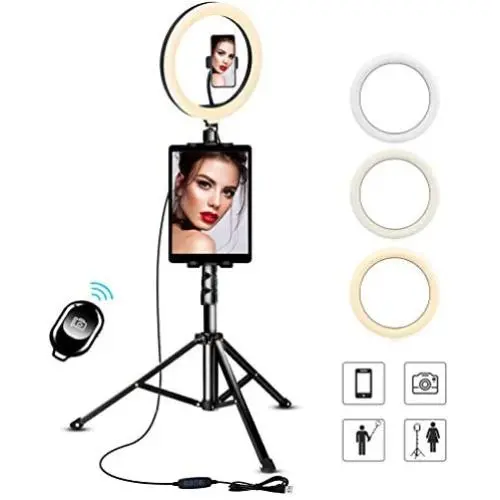 UFula 10.2&quot Selfie Ring Light with Tripod Stand & Phone/Pad Holder for Live Sream/Makeup Mini LED Camera Ringlight for YouTube Video/Photography Compatible with iPhone 11 Xs Max XR iPad Android