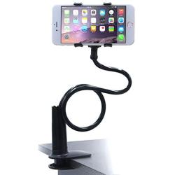 Universal Cell Phone Holder, 4326547903 Lazy Bracket Mobile Phone Stand, Flexible Gooseneck Long Arm Clip, Screw-Down-Fixed Bolt Clamp Style by AUXO-FUN (Black)