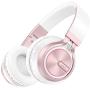 Picun Wireless Headphones 25 Hours Playtime Girls Romantic LED Bluetooth V5.0 Headphones, Hifi Bass Foldbale Headset with HD Mic, Soft Earmuff, Wired & TF Mode for Kids Women(Rose Gold)