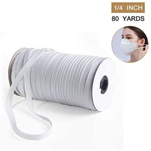 80 Yards Length 1/4 Inch Width Braided Elastic Band White Elastic String Cord Heavy Stretch High Elasticity Knit Elastic Band for Sewing Craft DIY