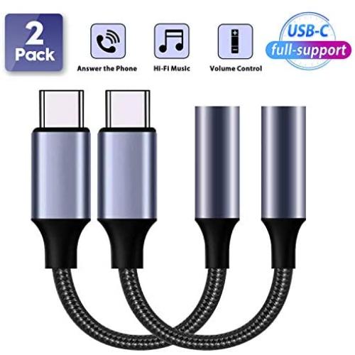 USB Type C to 3.5mm Headphone Jack Adapter, Type C to Aux Audio Dongle Cable Cord Compatible with Pixel 4 3 2 XL, Samsung Galaxy S20 Ultra Z Flip S20+ Note 10, Note10+, S10 S9 Plus, iPad Pro (2PK)