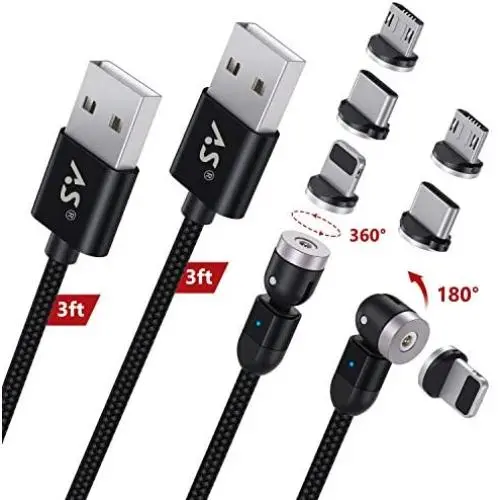 A.S 3 in 1 Magnetic Phone Charger Cable, 360° & 180° Rotation Magnetic Charging Cable, Compatible with Micro USB, Type C and iProduct 2 Pack (Black, 3ft+3ft) A.S 3 in 1 Magnetic Phone Charger Cable, 360° & 180° Rotation Magnetic Charging Cable, Compatible with Micro USB, Type C and iProduct 2 Pack (Black, 3ft+3ft)