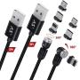 A.S 3 in 1 Magnetic Phone Charger Cable, 360° & 180° Rotation Magnetic Charging Cable, Compatible with Micro USB, Type C and iProduct 2 Pack (Black, 3ft+3ft)