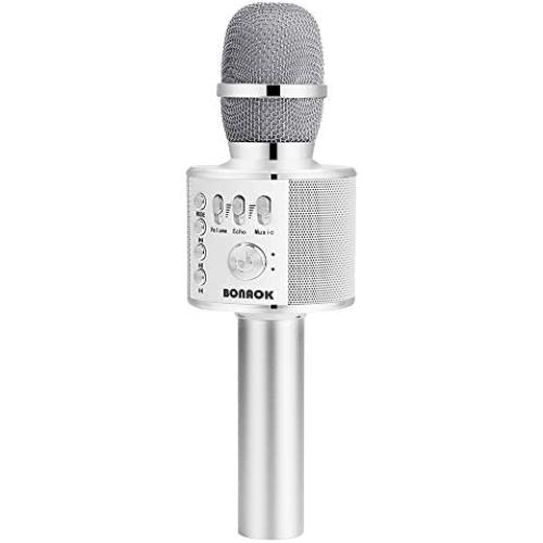 BONAOK Wireless Bluetooth Karaoke Microphone,3-in-1 Portable Handheld Karaoke Mic Speaker Machine Christmas Birthday Home Party for Android/iPhone/PC or All Smartphone(Q37 Silver)