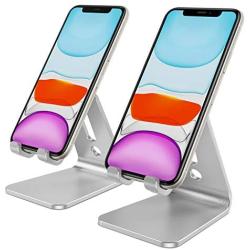 OMOTON [2 Pack] Cell Phone Stand Phone Holder for Desk, Desktop Cell Phone Stand Compatible for All iPhone and Android Smartphone (Silver)