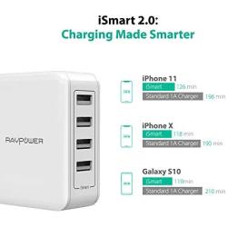 USB Wall Charger RAVPower 40W 8A 4-Port Multi-Port Travel Charger Charging Station, Compatible iPhone 11 Pro Max XS Max XR X, Ipad Pro Air Mini, Galaxy S9 S8 Note 8 Edge, Smartphone, Tablet and More