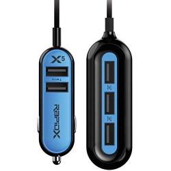 RapidX X5 Car Charger with 5 USB Ports for iPhone and Android - Blue