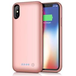 Feob Battery Case for iPhone XS/X/10, Rechargeable 6500mAh Portable Charging Case Extended Battery Pack Cover Power Bank Charger Case for iPhone Xs/X[5.8 inch]-Rose Gold