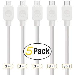 Micro USB Cable Android Charger, SMALLElectric (5 - Pack, 3 FT) USB to Micro USB High Speed USB2.0 Sync and Charging Cables for Samsung, HTC, Motorola, Nokia, Kindle, MP3, Tablet and More