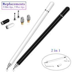 Stylus for iPad Pencil (2 Pcs), StylusHome Magnetic Disc Universal Stylus Pens for Touch Screens Apple/iPhone/Ipad pro/Mini/Air/Android/Microsoft/Surface All Capacitive Touch Screens - Black/White