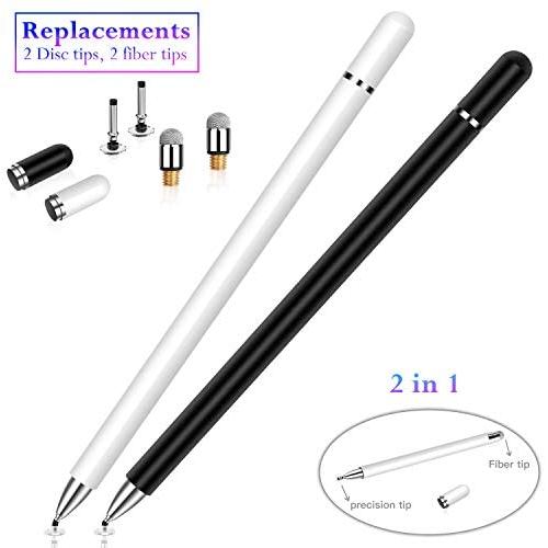 Stylus for iPad Pencil (2 Pcs), StylusHome Magnetic Disc Universal Stylus Pens for Touch Screens Apple/iPhone/Ipad pro/Mini/Air/Android/Microsoft/Surface All Capacitive Touch Screens - Black/White