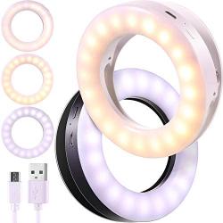 2 Pieces Selfie Ring Light, 3 Modes Adjustable Tones Selfie Fill Light USB Rechargeable Cell Phone Laptop Selfie Light Clip with 40 LED Beads, Makeup Light Ring for Selfie Photography Video Livestream