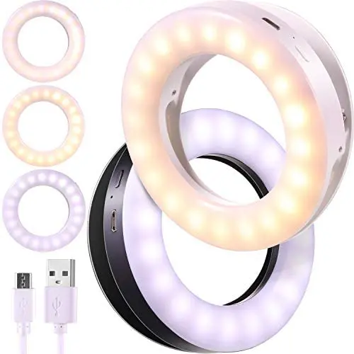 2 Pieces Selfie Ring Light, 3 Modes Adjustable Tones Selfie Fill Light USB Rechargeable Cell Phone Laptop Selfie Light Clip with 40 LED Beads, Makeup Light Ring for Selfie Photography Video Livestream 2 Pieces Selfie Ring Light, 3 Modes Adjustable Tones Selfie Fill Light USB Rechargeable Cell Phone Laptop Selfie Light Clip with 40 LED Beads, Makeup Light Ring for Selfie Photography Video Livestream