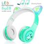 WOICE Bluetooth Headphones, Cat Ear LED Light Up Wireless Foldable Headphones Over Ear with Mic, Music Sharing Function and 85db Limited for iPhone/iPad/Smartphones/Laptop/PC(Mint)