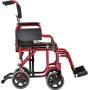 NOVA Medical Products Lightweight Transport Chair with Removable & Flip Up Arms for Easy Transfer, Anti-Tippers Included, Red, 19"
