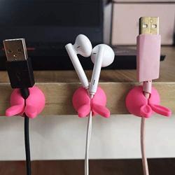 Cute Rabbit Cable Clips Desktop Rubber Red(6 Pack),Cable Clips Cord Organizer for Table,Suitable for Thin Cables, Such as Mobile Phone Charging Lines, Headset Lines, etc.