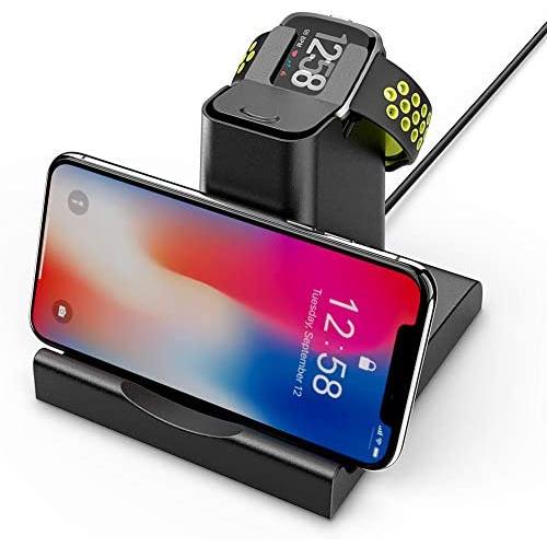 2 in 1 Compatible for Fitbit Versa 1 Charger/Lite Edition/Special Edition Smartwatch,Hagibis Replacement Charging Dock Station with Cell Phone Holder Stand Charging Clip for Versa 1 [Not for Versa 2]