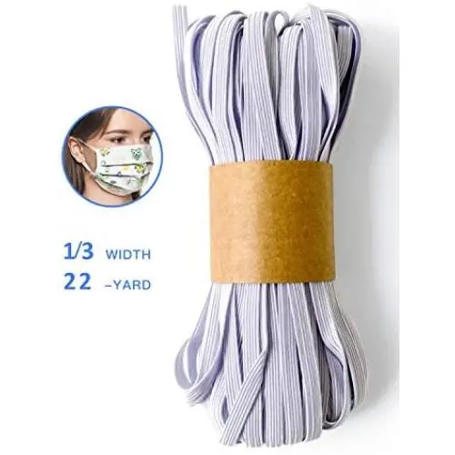 Elastic String for Masks, HONYAR 1/3 inch Width 22-Yard Length Braided Flat Elastic Band for Sewing for Mask - Elastic String Cord Heavy Stretch Knit (White) Elastic String for Masks, HONYAR 1/3 inch Width 22-Yard Length Braided Flat Elastic Band for Sewing for Mask - Elastic String Cord Heavy Stretch Knit (White)