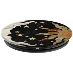 Black Vintage Moon Sun and Stars & Design PopSockets Grip and Stand for Phones and Tablets