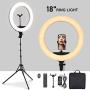 PoplarTrees Ring Light 18’’ with Tripod Stand and Phone Holder, Bluetooth/Remote Control 3200-5500K Dimmable LED Lamps, Makeup Ring Light for YouTube TikTok, Live Stream, Including Carrying Bag
