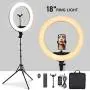 PoplarTrees Ring Light 18’’ with Tripod Stand and Phone Holder, Bluetooth/Remote Control 3200-5500K Dimmable LED Lamps, Makeup Ring Light for YouTube TikTok, Live Stream, Including Carrying Bag