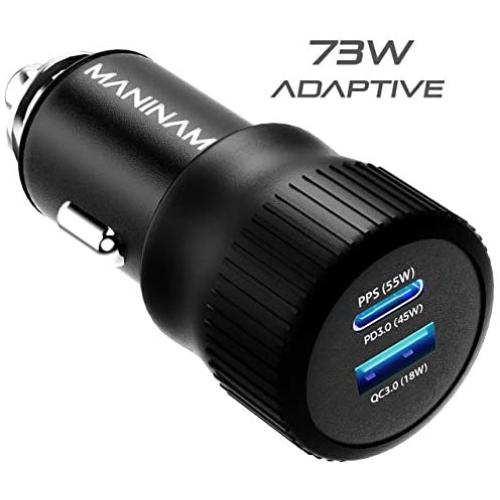 MANINAM Metal USB C Car Charger [73W Turbo] Type C Car Charger, 55W PPS Latest Tech Adapter [Super Fast Charging 2.0] for Samsung S20 Note 20 Ultra 10 Plus, 45W PD MacBook, USB C Devices Laptop Tablet