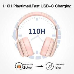 Picun B21 Wireless Headphones Over Ear, 110H Playtime Touch Control Bluetooth Headphones with Mic USB-C Charging Foldable Stereo Bluetooth 5.0 Headset for Phone Support Wired/Wireless/TF (Rose Pink)