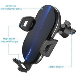 Wireless Car Charger, HAHAKEE Qi Wireless Charger Mount 2 in 1 Auto Clamp 10W Fast Charging Air Vent Cell Phone Holder for iPhone 11 Max XR X 8 Plus, Samsung Galaxy S10 S9 S9+ S8 Note 8 Note 9, LG V30