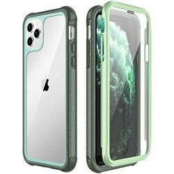 SPIDERCASE for iPhone 11 Pro Max Case, Built-in Screen Protector Full Heavy Duty Protection Shockproof Anti-Scratched Rugged Case for iPhone 11 Pro Max 6.5 inch 2019 (Green+Clear)