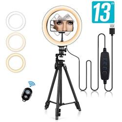 13" Selfie Ring Light with Tripod Stand & Cell Phone Holder for Live Stream/Makeup, Ringlight with Camera Remote for YouTube Tiktok/Photography,164PCS LED Chip Compatible for iPhone 11 Pro MAX Android