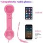 Cell Phone Handset, Retro Telephone Handset 3.5 mm Wired Anti Radiation Noise Reduction Receivers for iPhone, Android Mobile Phones, Smartphone (Pink)