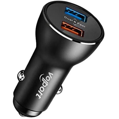 39W 12V Fast Dual USB Car Charger, Volport Metal 3A Rapid Charge Adapter with 2 Quick Charging 3.0 Port for Android Samsung Galaxy S10 S9 S8 Note 9 Note 8 LG Sony iPhone Xs Max XR X 8 Plus iPad Mini