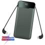 Portable Charger Power Bank 20000mAh Built in Cables Fast Charging 3A Battery Charger with Tri-Input and Four-Output,LCD Display External Battery for Smart Phone, Android, Tablet and More(Green)