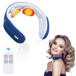 Neck Massager, Intelligent Electric Pulse Neck Massager with Heat, Cordless Relax Massage Equipment with 3 Modes 15 Speeds Smart Massage for Home, Outdoor, Office Airplane and Travel(Blue)